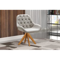 Poltrona Lua Cadeira Pé Giratória de Madeira Decoração Recepção, Escritório- Suede Bege - 4
