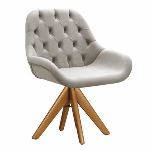 Poltrona Lua Cadeira Pé Giratória de Madeira Decoração Recepção, Escritório- Suede Bege