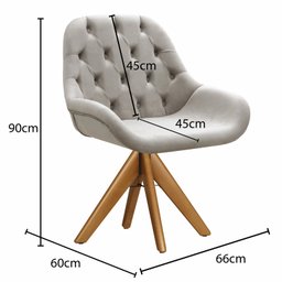 Poltrona Lua Cadeira Pé Giratória de Madeira Decoração Recepção, Escritório- Suede Bege - 5