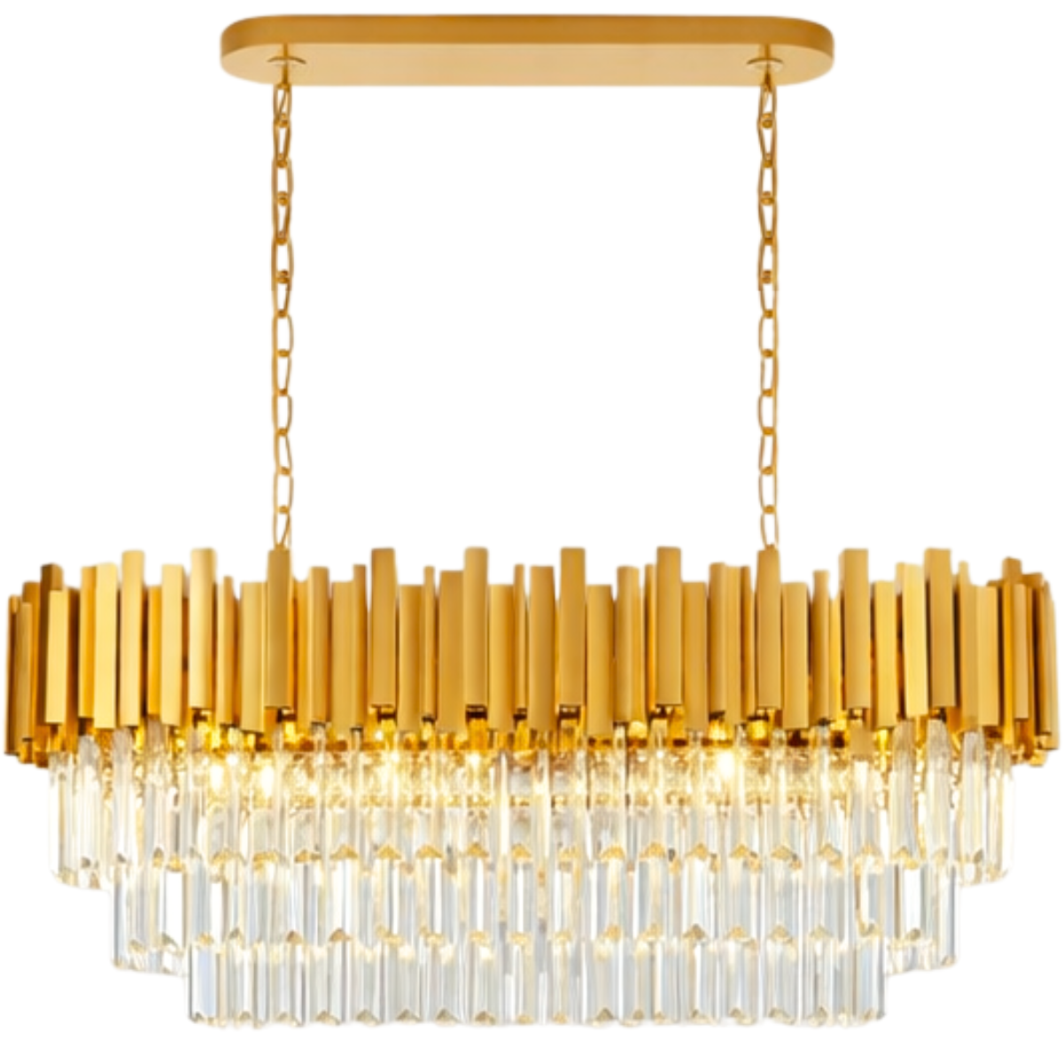 Lustre Pendente 80x30cm 152 Cristais 8xe14 Dourado Oval Luminária Teto Gimpo Kjdd-l-423-80cm