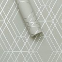 Ver imagem 1 de Papel de Parede Geométrico Cinza Claro Fio Prata Metálico 9,50 M - Coleção Gold - 210680