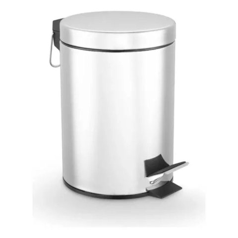 Lixeira Inox Redonda Multiuso Resistente com Pedal e Cesto Interno - 3 Litros