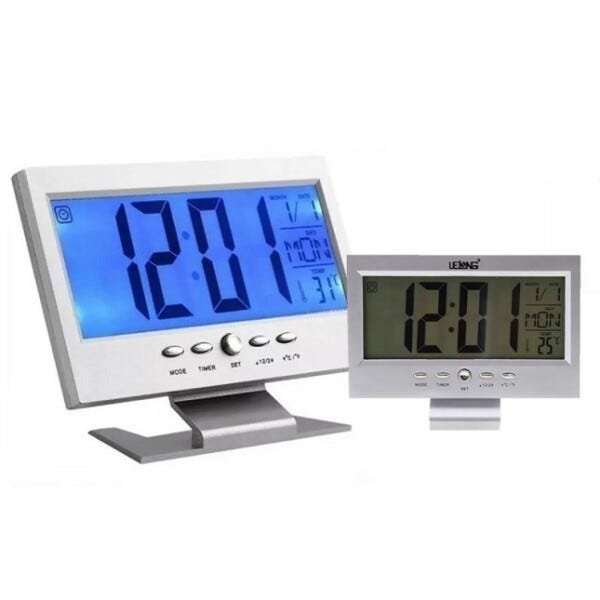 Relógio de Mesa Digital Termômetro Despertador Prata - 3