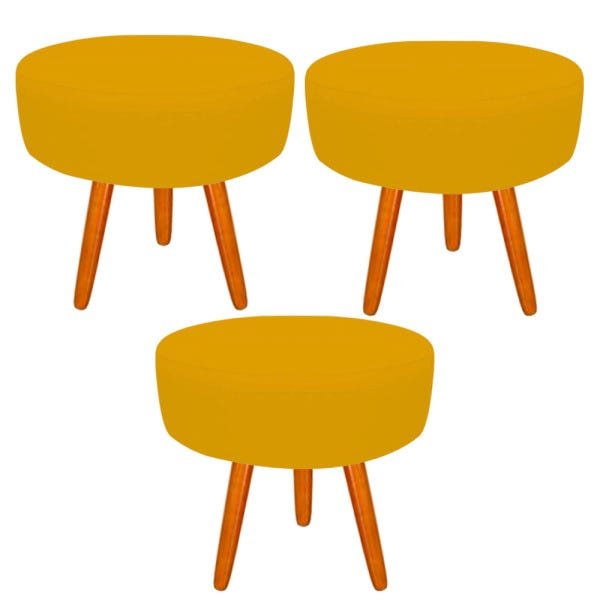 Kit 3 Puff Decorativo Lavínia Suede Amarelo Pés Palito - 1
