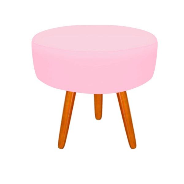 Puff Decorativo Lavínia Suede Rosa Bebe Pés Palito Castanhos - 1