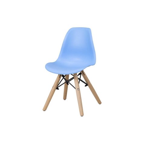 Cadeira Eames Infantil Azul - Base Madeira Natural