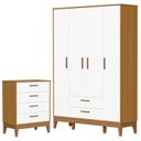 Ver imagem 1 de Guarda Roupa Infantil Flip 4 Portas com Cômoda Gaveteiro Infantil Flip Branco Acetinado Savana - Rel