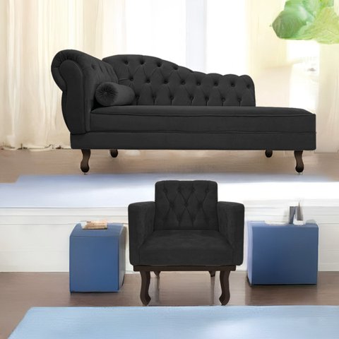 Kit Diva Recamier Diana 140cm Lado Direito e 01 Poltrona Classic Linho - Doce Sonho Móveis RECAMIER 