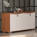 Ver imagem 2 de Balcão para Escritório 04 Portas 160cm com Chaves Unik A02 Freijó Branco - Lyam Decor