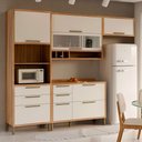 Ver imagem 1 de Armário de Cozinha com Balcão e Tampo 7 Portas 5 Gavetas Pérola 100% Mdf Vidro Reflecta Amêndoa/bran