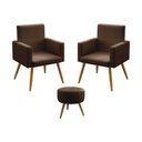 Ver imagem 1 de Kit 2 Poltronas com Puff Vega Solar Courino Marrom Aradecor