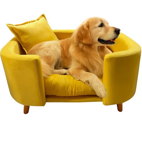 Sofá Caminha Grande Porte Pet Luxo em Sued Premium:amarelo