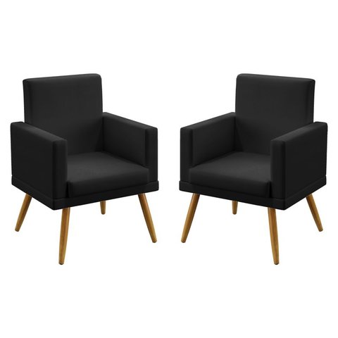 Kit 2 Poltronas com Rodapé Vega Courino Preto Aradecor