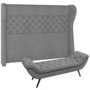 Ver imagem 1 de Kit Cabeceira Cama Box Casal 195 Cm Madrid com Puff Recamier Santorini P05 Bouclê Cinza - Lyam Decor