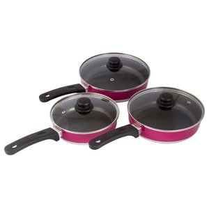 Conjunto de Frigideiras Antiaderente 3 pçs Alumínio Rosa Pink