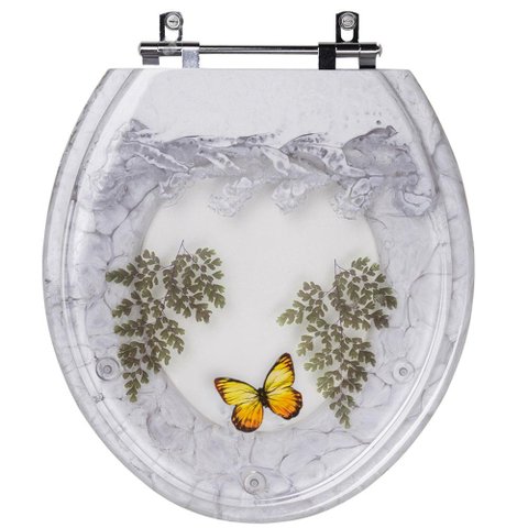 Assento Sanitário Tampa de Vaso Convencional Oval Branco Decorado com Borboleta - Borboleta Amarela