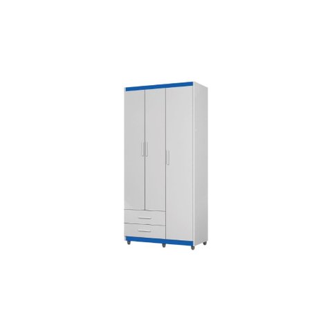 Roupeiro / Guarda Roupas Ti Solteiro 3 Portas Cor Branco / Azul