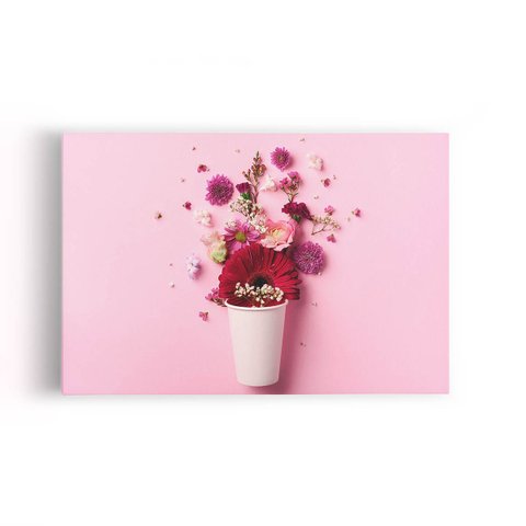 Quadro Vaso de Flores Rosa Minimalista Canvas 100x70cm