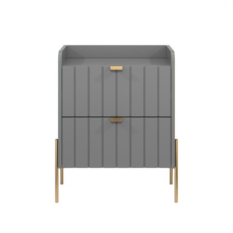Mesa de Cabeceira Canto Lateral de Cama Quarto Moriah 45cm Cinza com Dourado