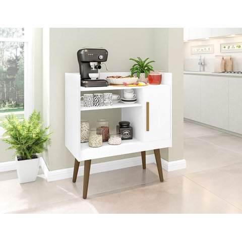 Aparador Buffet Bechara Café Ii Multiuso com Porta e Prateleira Pés Palito Decoração Bar Branco