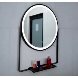 Espelho Led 3 Cores Frio Neutro e Quente Redondo 60 Cm Moldura Prateleira Metalon Preta - 5