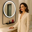 Ver imagem 1 de Espelho Led 3 Cores Frio Neutro e Quente Redondo 60 Cm Moldura Prateleira Metalon Preta