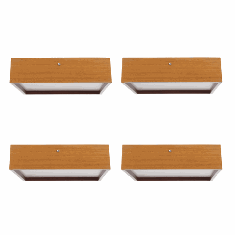 Kit 4 Plafons Quadrado Madeira 25x25 02 Luzes - Freijó