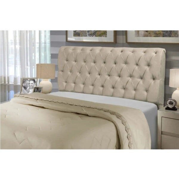 Cabeceira Casal 140cm Para Cama Box Paris Suede Marfim - SA Móveis - 2