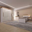 Ver imagem 1 de Conjunto Quarto de Solteiro Completo England em MDF Branco/Freijó