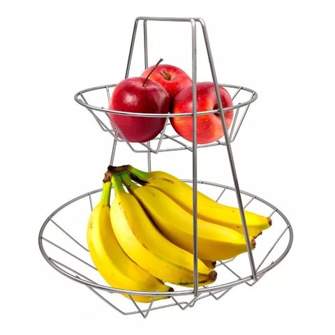 Fruteira 2 Andares Metal Cromado - Fruteira de Mesa Dupla - Estilosa Cromada Design Dois - Panami