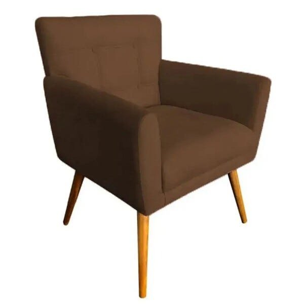 Combo Poltrona Decorativa Onix Mais Puff Redondo Suede Marrom - SA Móveis - 2
