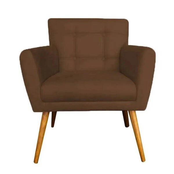 Combo Poltrona Decorativa Onix Mais Puff Redondo Suede Marrom - SA Móveis - 3