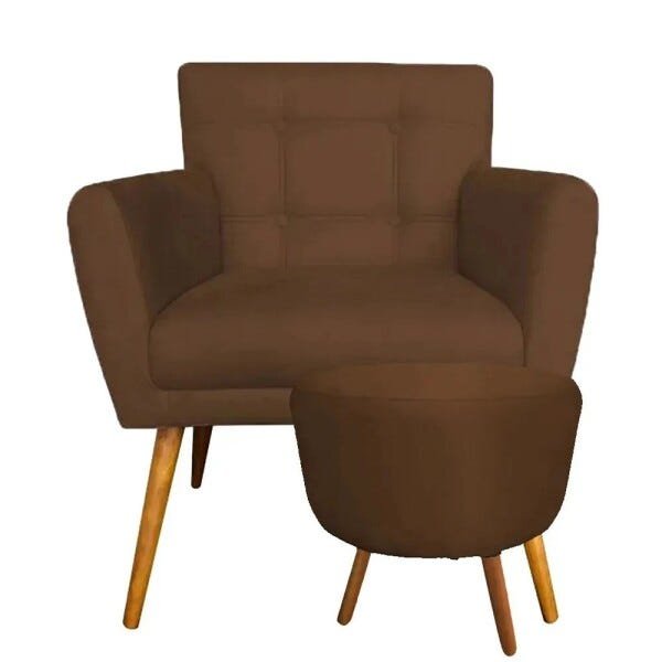 Combo Poltrona Decorativa Onix Mais Puff Redondo Suede Marrom - SA Móveis - 1