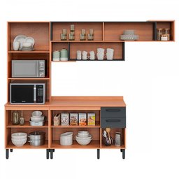 Cozinha Compacta Pimenta 9 Portas 2 Gavetas Freijó/Grafite 913405 - Telasul - 3