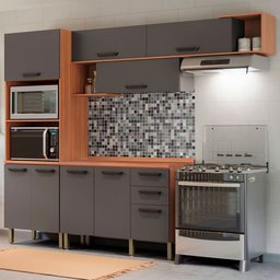 Cozinha Compacta Pimenta 9 Portas 2 Gavetas Freijó/Grafite 913405 - Telasul - 1