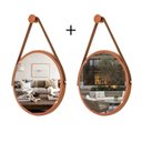 Ver imagem 1 de Kit 2 Espelhos Redondo Decorativo Suspenso Alça 50cm + Suporte Cobre Alça Caramelo