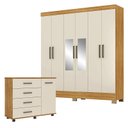 Ver imagem 2 de Cômoda Flora e Guarda Roupa Casal Prático Cinamon Touch Off White com Espelho – Demóbile