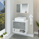 Ver imagem 1 de Gabinete Banheiro Malibu 50 Cm Armário com Cuba e Espelheira:rovere