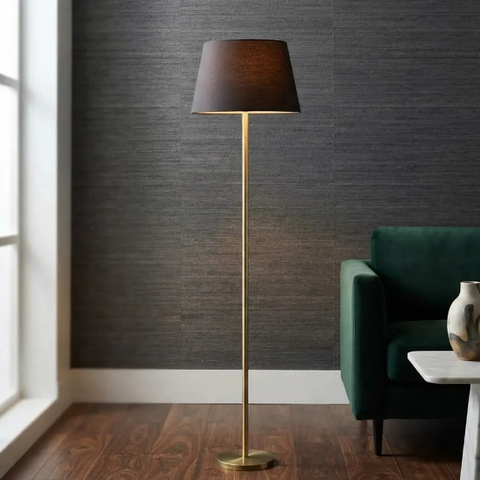 Luminária de Chão Piso Abajur Alumínio Altura 1,6m Cúpula Cônica Grande Ref 78 Dourado Cup Preto
