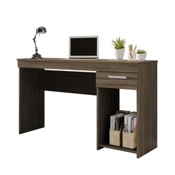 Mesa Para Computador Escrivaninha Home Office Estudos 1 Gaveta 1 Nicho Escritório Marrom Escuro - 3