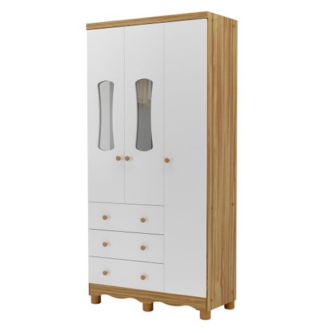Armario Infatil 3 Portas 3 Gavetas Luna - Moveis Peroba Amendoa/branco