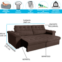 Ver imagem 3 de Sofá 4 Lugares Chandelle Marrom Retrátil e Reclinável 2,60m Suede Liso -Premium Box