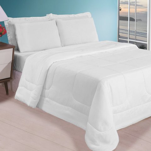 Edredom Casal Queen 6 Peças Fino para Verão Função Cobre Leito Branco Casa Dona