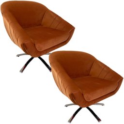 Kit Duas Poltrona Giovana Base Giratória Cromado em Sued Premium:terracota - 1