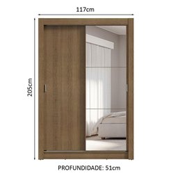 Guarda-roupa Solteiro 2 Portas de Correr com Espelho 4 Gavetas Rustic Vivare Plus Madesa - 3