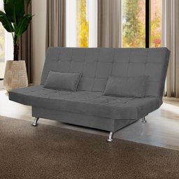 Sofá Cama Casal 3 Lugares com Almofadas Melina Suede Cinza - 2