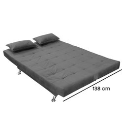 Sofá Cama Casal 3 Lugares com Almofadas Melina Suede Cinza - 3