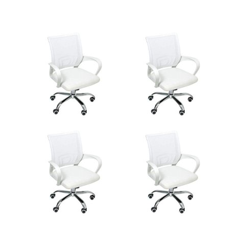 Kit 4 Cadeiras de Escritório Begonia Tela Mesh Ergonômica Branco