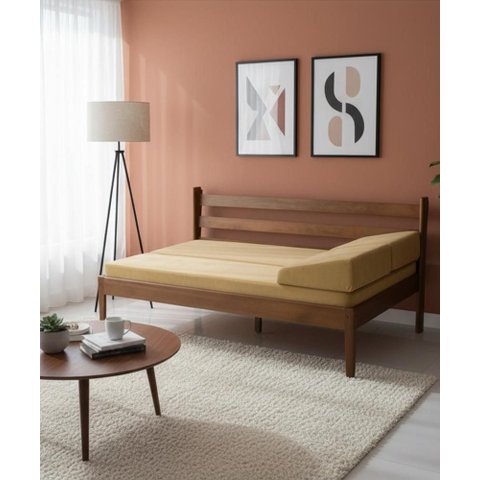 Sofá Cama sem Braço - Madeira Maciça - Móveis de Gramado - ( Cor Castanho )