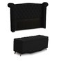 KIT + Cabeceira Com Recamier Baú Dunas Princesa em captonê 0,90 solteiro Cama Box Preto Veludo Dalaq - 1